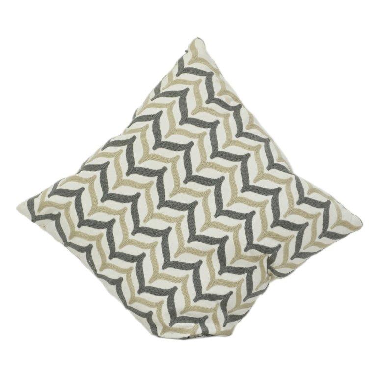 Embroidered Geometric Cushion Cover 45x45 cm | Cotton Decorative Pillow Cover in Neutral Tones