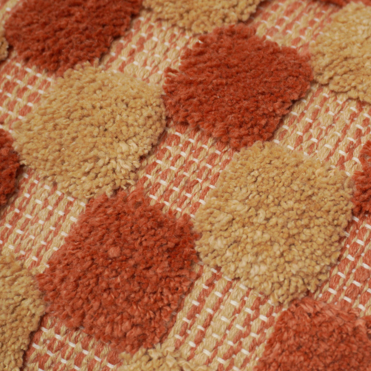 Rust and beige geometric textured tufted cotton cushion cover 40x60 cm