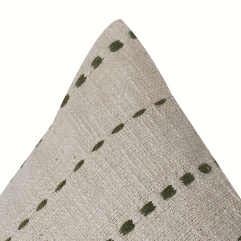 Handcrafted Cotton Cushion Cover with Dotted Stripe Embroidery | Minimalist Neutral Decor Pillow Cover | 18x18 Inch