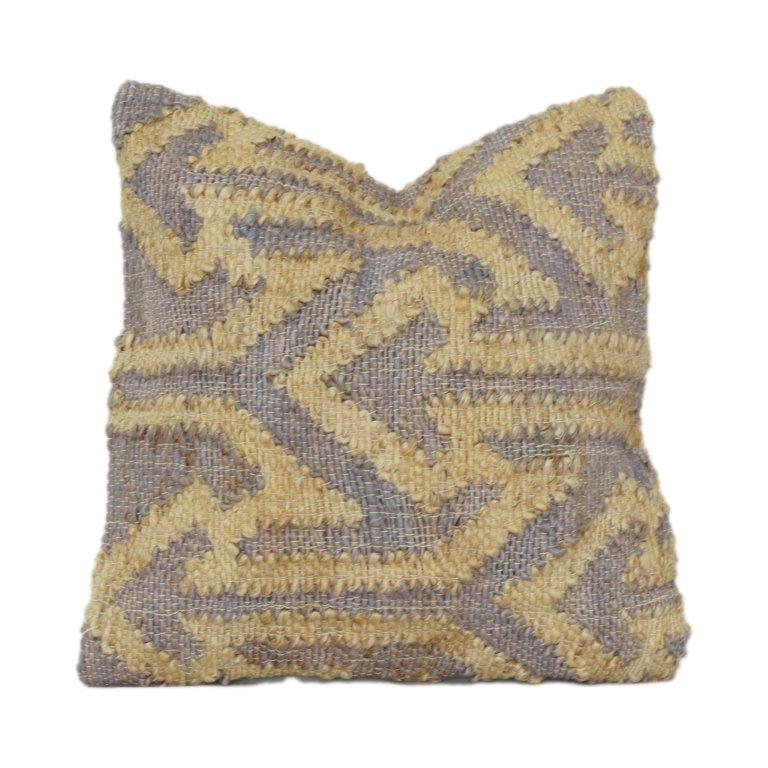 Handwoven Jute Cushion Cover with Textured Abstract Pattern | Rustic Natural Fiber Pillow Cover | Boho Home Decor | 18x18 Inch