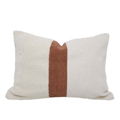Handmade Cotton Textured Cushion Cover 40 x 60 cm | Ivory with Rust Center Stripe | Decorative Lumbar Cushion Cover | Hidden Zip | Modern Boho Home Décor