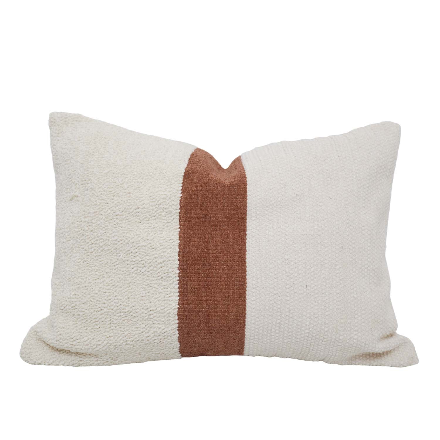 Handmade Cotton Textured Cushion Cover 40 x 60 cm | Ivory with Rust Center Stripe | Decorative Lumbar Cushion Cover | Hidden Zip | Modern Boho Home Décor