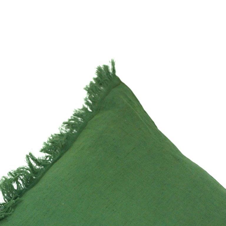 Soft Sage Green Fringed Cotton Cushion Cover – 35x50 cm Rectangular Decorative Pillow Cover - Bulk manufacturer & supplier from Panipat, India