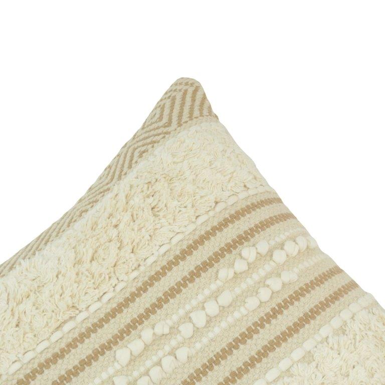 Handmade Boho Textured Cotton Cushion Cover | Tufted & Woven Design | Beige Cream Throw Pillow Cover 45x45 cm - Bulk manufacturer & supplier from Panipat, India