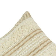 Handmade Boho Textured Cotton Cushion Cover | Tufted & Woven Design | Beige Cream Throw Pillow Cover 45x45 cm