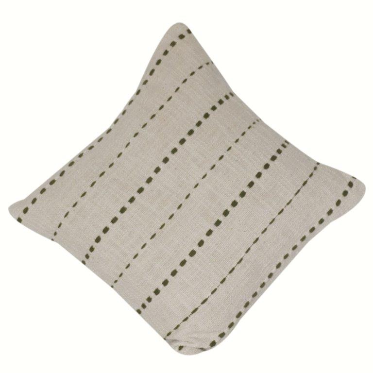 Handcrafted Cotton Cushion Cover with Dotted Stripe Embroidery | Minimalist Neutral Decor Pillow Cover | 18x18 Inch
