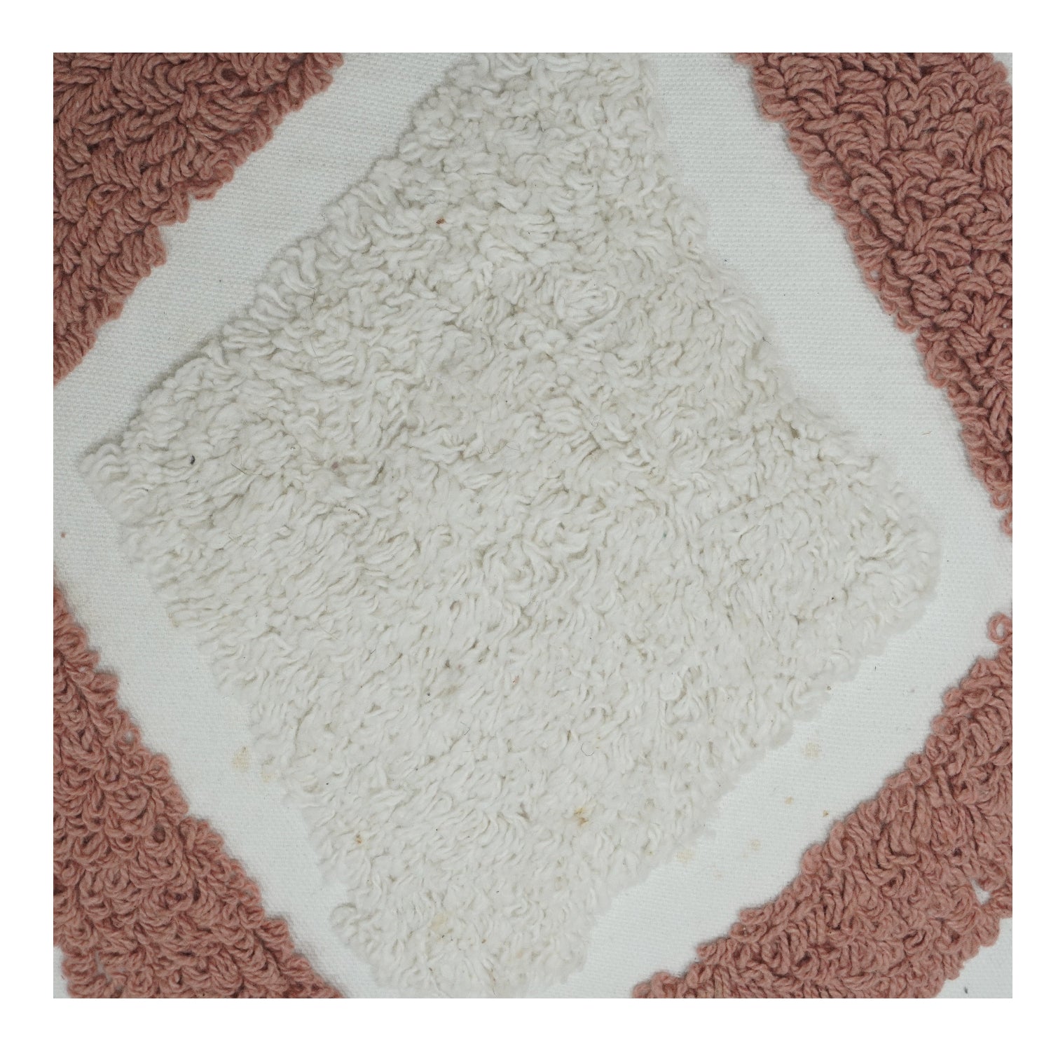 Kissenhülle aus getufteter Baumwolle – Weiß & Rost Abstrakt Geometrisches Design mit Quasten | 45x45 cm Dekorative Zierkissenhülle