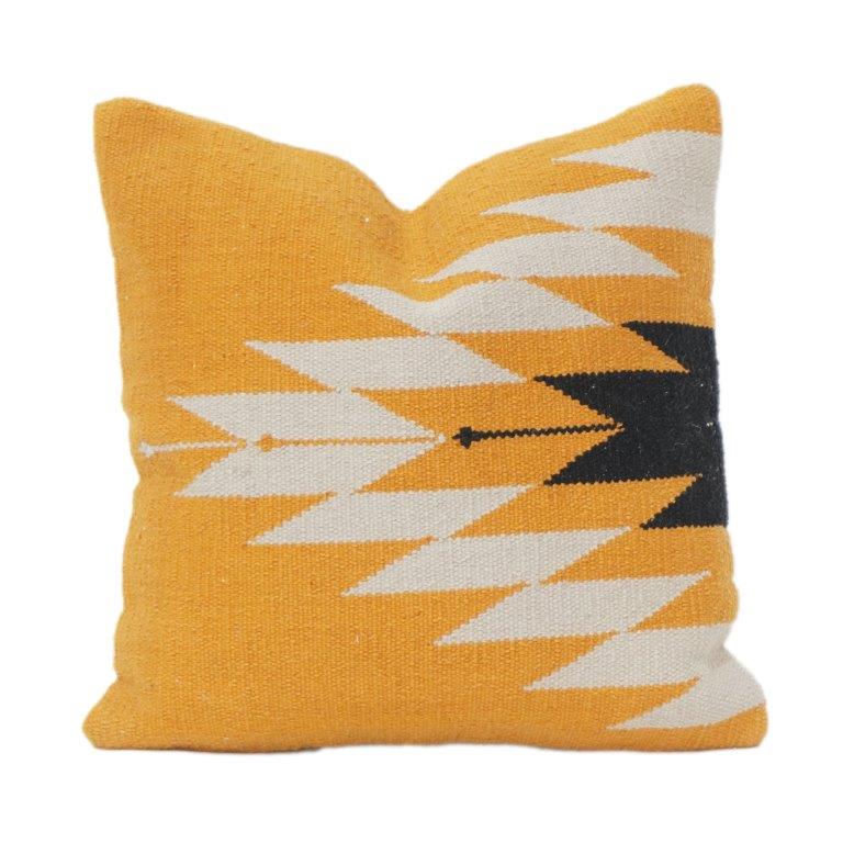 Handmade Geometric Cotton Cushion Cover 45x45 cm | Mustard Abstract Woven Pillow | Boho Tribal Decor Cushion - Bulk manufacturer & supplier from Panipat, India