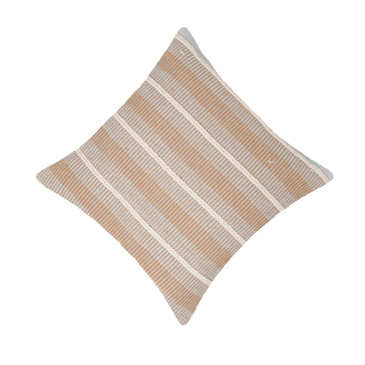 Handmade Woven Cotton Cushion Cover 45x45 cm | Beige & Ivory Striped Textured Throw Pillow Cover | Boho Farmhouse Decorative Cushion Cover | Hidden Zip - Bulk manufacturer & supplier from Panipat, India