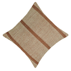 Handwoven Cotton Cushion Cover 45x45 cm | Beige & Brown Striped Woven Throw Pillow Cover | Rustic Boho Farmhouse Decorative Cushion Case | Hidden Zipper