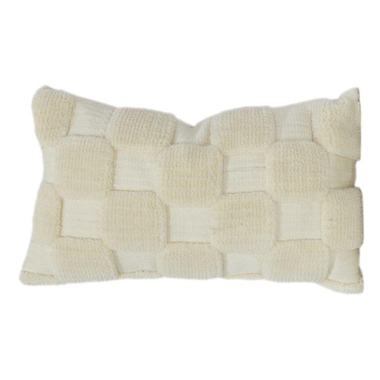 Textured Tufted Cotton Cushion Cover 35x50 cm | Woven Geometric Design | Neutral Cream Decorative Lumbar Pillow