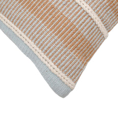 Handmade Woven Cotton Cushion Cover 45x45 cm | Beige & Ivory Striped Textured Throw Pillow Cover | Boho Farmhouse Decorative Cushion Cover | Hidden Zip