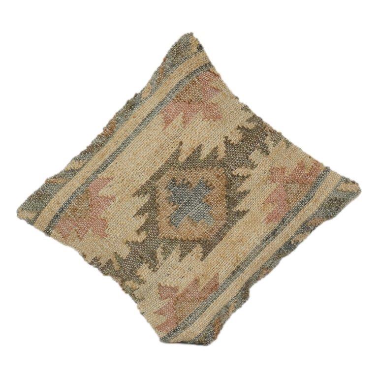 Handwoven Kilim Cotton Cushion Cover – Vintage Tribal Geometric Design in Earthy Tones (18x18 Inch) - Bulk manufacturer & supplier from Panipat, India