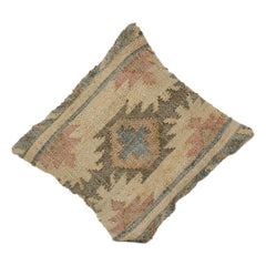 Handwoven Kilim Cotton Cushion Cover – Vintage Tribal Geometric Design in Earthy Tones (18x18 Inch)