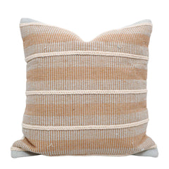Handmade Woven Cotton Cushion Cover 45x45 cm | Beige & Ivory Striped Textured Throw Pillow Cover | Boho Farmhouse Decorative Cushion Cover | Hidden Zip