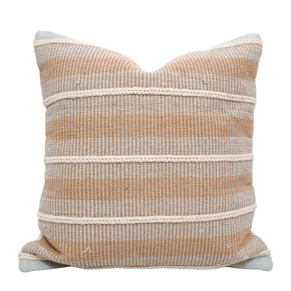 Handmade Woven Cotton Cushion Cover 45x45 cm | Beige & Ivory Striped Textured Throw Pillow Cover | Boho Farmhouse Decorative Cushion Cover | Hidden Zip