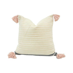 Handmade Cotton Tassel Cushion Cover 45x45 cm | Textured Woven Ivory Throw Pillow Cover | Boho Decorative Cushion
