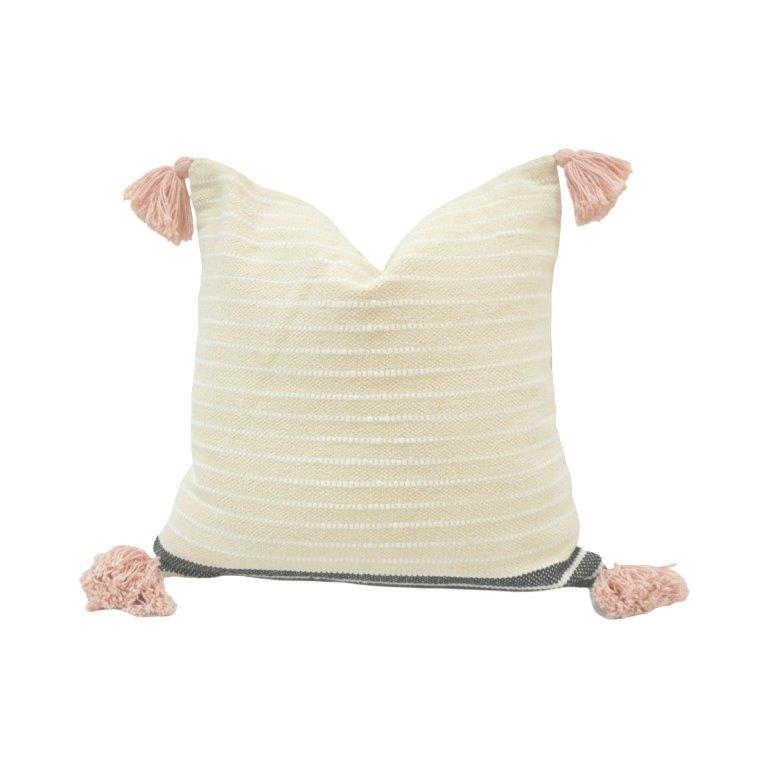 Handmade Cotton Tassel Cushion Cover 45x45 cm | Textured Woven Ivory Throw Pillow Cover | Boho Decorative Cushion
