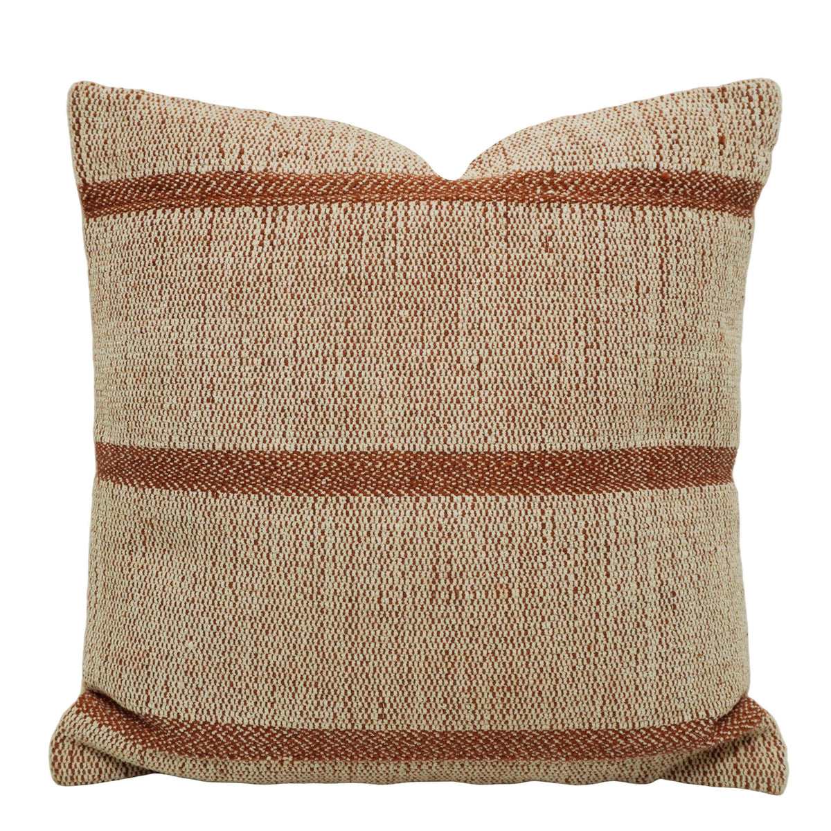 Handwoven Cotton Cushion Cover 45x45 cm | Beige & Brown Striped Woven Throw Pillow Cover | Rustic Boho Farmhouse Decorative Cushion Case | Hidden Zipper