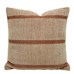 Handwoven Cotton Cushion Cover 45x45 cm | Beige & Brown Striped Woven Throw Pillow Cover | Rustic Boho Farmhouse Decorative Cushion Case | Hidden Zipper