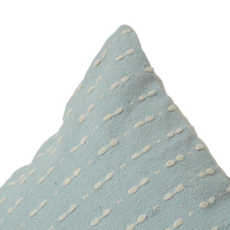 Minimalist Blue Embroidered Cotton Cushion Cover | Textured Dash Pattern | Modern Accent Pillow Case (18x18 Inch) - Bulk manufacturer & supplier from Panipat, India