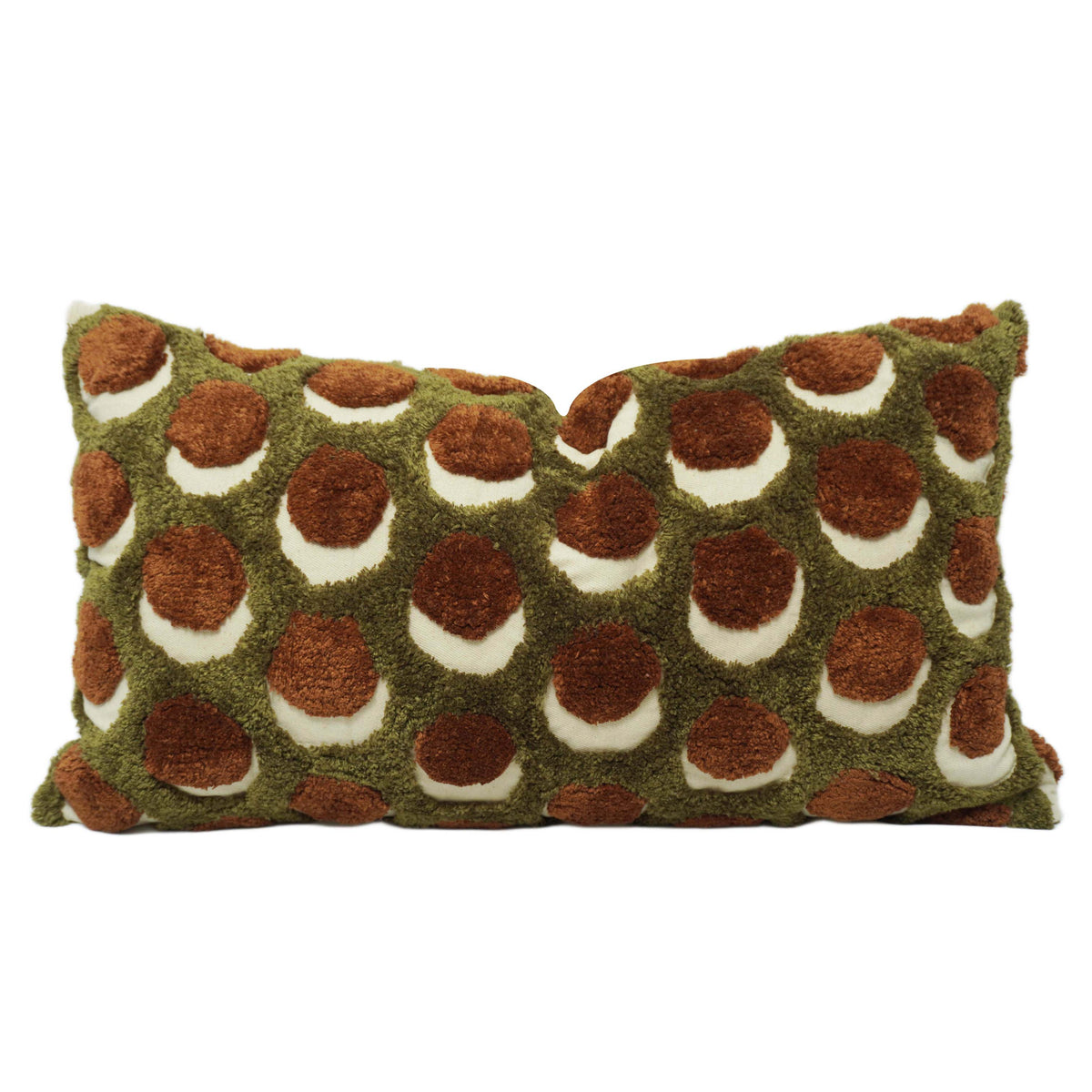 Olive Green & Brown Geometric Tufted Lumbar Cushion Cover 35x50 cm