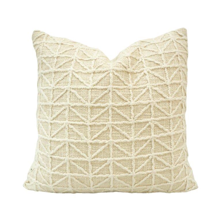 Ivory Geometric Embroidered Cotton Cushion Cover | Textured Triangle Pattern | 45 x 45 cm - Bulk manufacturer & supplier from Panipat, India