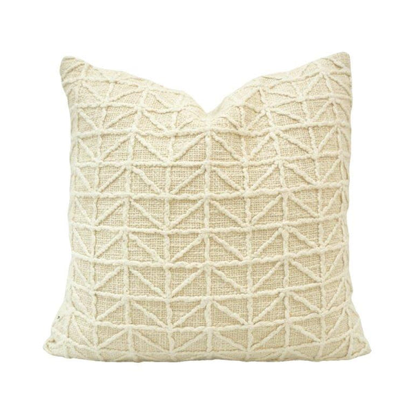 Ivory Geometric Embroidered Cotton Cushion Cover | Textured Triangle Pattern | 45 x 45 cm