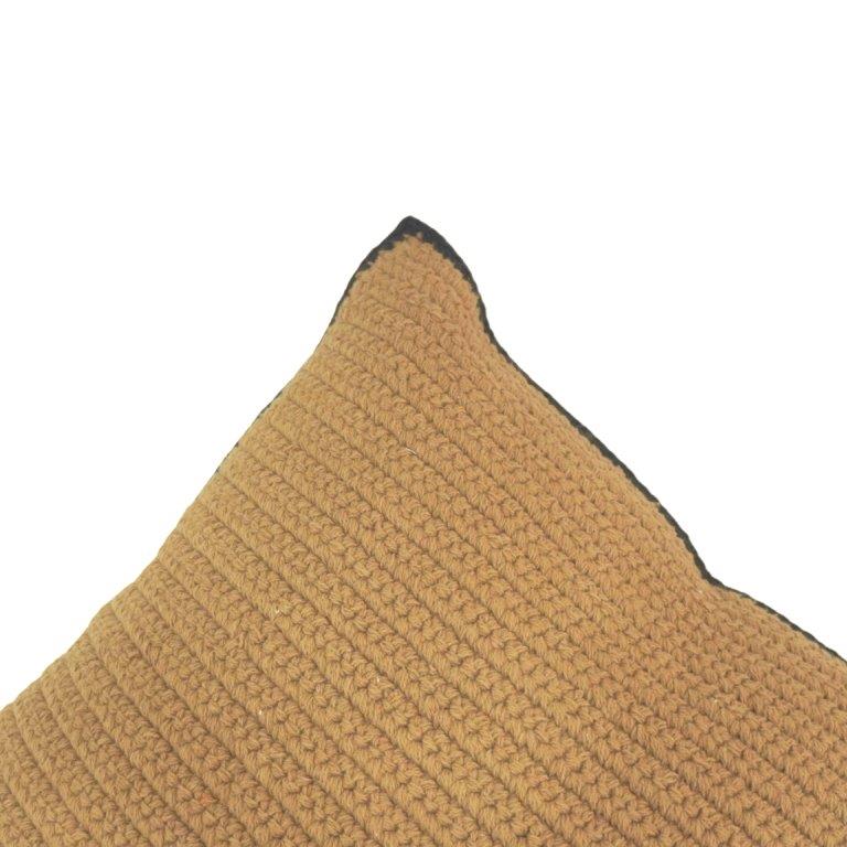 Handcrafted Crochet Cushion Cover – Mustard Beige Textured Cotton Pillow Cover | 45x45 cm - Bulk manufacturer & supplier from Panipat, India