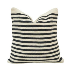 Handmade Black & White Striped Cotton Cushion Cover | Woven Textured Pillow Cover 45x45 cm