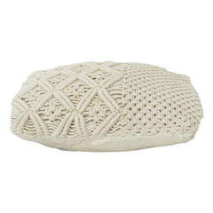 Handcrafted Macramé Cotton Cushion Cover 45x45 cm | Textured Boho Geometric Design | Off-White Decorative Pillow Cover