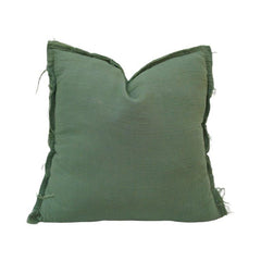 Olive Green Frayed Edge Cotton Cushion Cover | Rustic Textured Pillow Cover | 45x45 cm