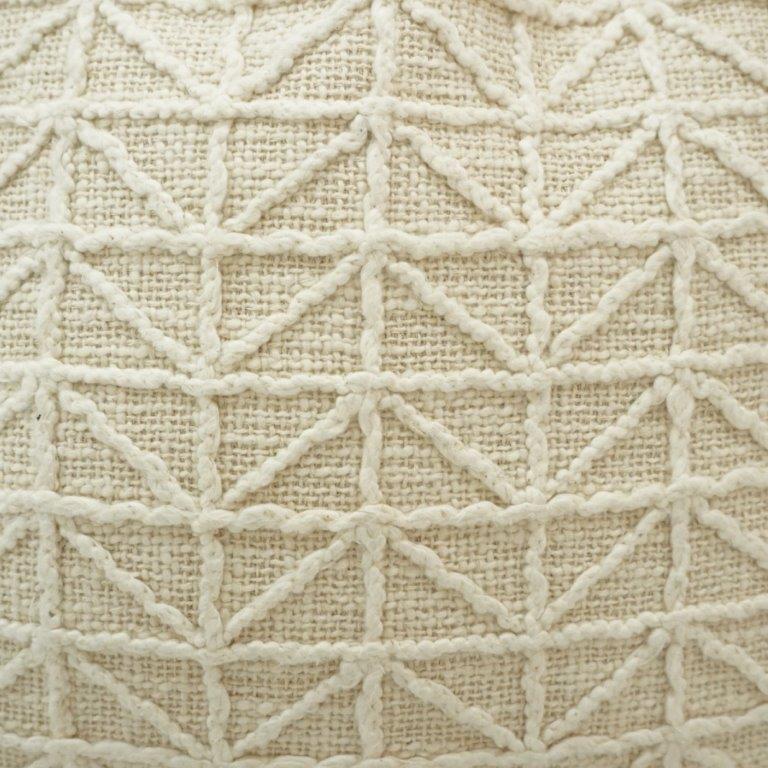 Ivory Geometric Embroidered Cotton Cushion Cover | Textured Triangle Pattern | 45 x 45 cm