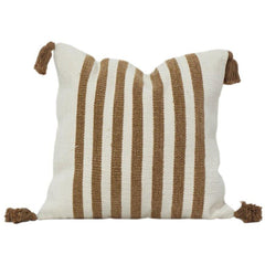Handwoven Cotton Striped Cushion Cover with Tassels – 45x45 cm | Neutral Boho Decor Pillow
