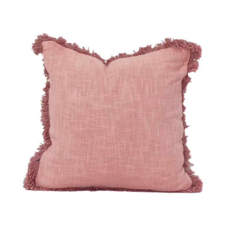 Blush Pink Cotton Cushion Cover with Frayed Edges | Soft Textured Decorative Pillow Cover | 18x18 Inch - Bulk manufacturer & supplier from Panipat, India