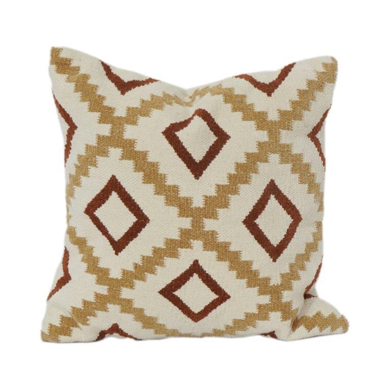 Bestickter Kissenbezug aus Baumwolle mit geometrischem Muster | Stammes-Rautenmuster | Kissenbezug in neutralen Erdtönen | 45x45 cm - Bulk manufacturer & supplier from Panipat, India