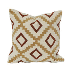 Embroidered Geometric Cotton Cushion Cover | Tribal Diamond Pattern | Neutral Earth Tone Pillow Cover | 18x18 Inch