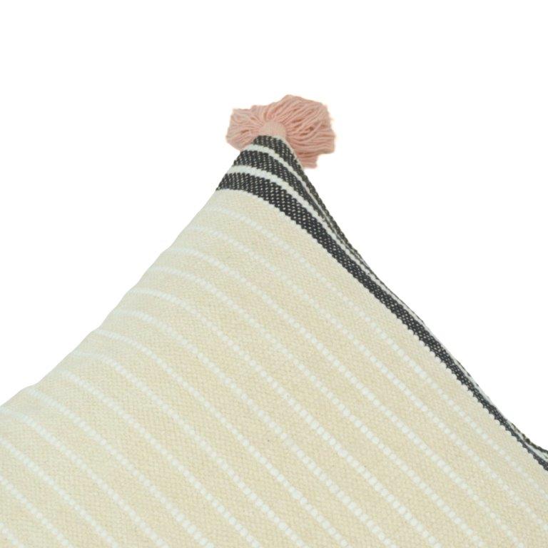 Handmade Cotton Tassel Cushion Cover 45x45 cm | Textured Woven Ivory Throw Pillow Cover | Boho Decorative Cushion - Bulk manufacturer & supplier from Panipat, India