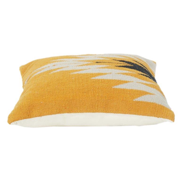 Handmade Geometric Cotton Cushion Cover 45x45 cm | Mustard Abstract Woven Pillow | Boho Tribal Decor Cushion - Bulk manufacturer & supplier from Panipat, India