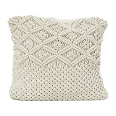 Handcrafted Macramé Cotton Cushion Cover 45x45 cm | Textured Boho Geometric Design | Off-White Decorative Pillow Cover