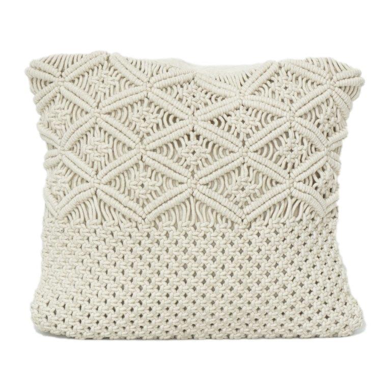 Handcrafted Macramé Cotton Cushion Cover 45x45 cm | Textured Boho Geometric Design | Off-White Decorative Pillow Cover