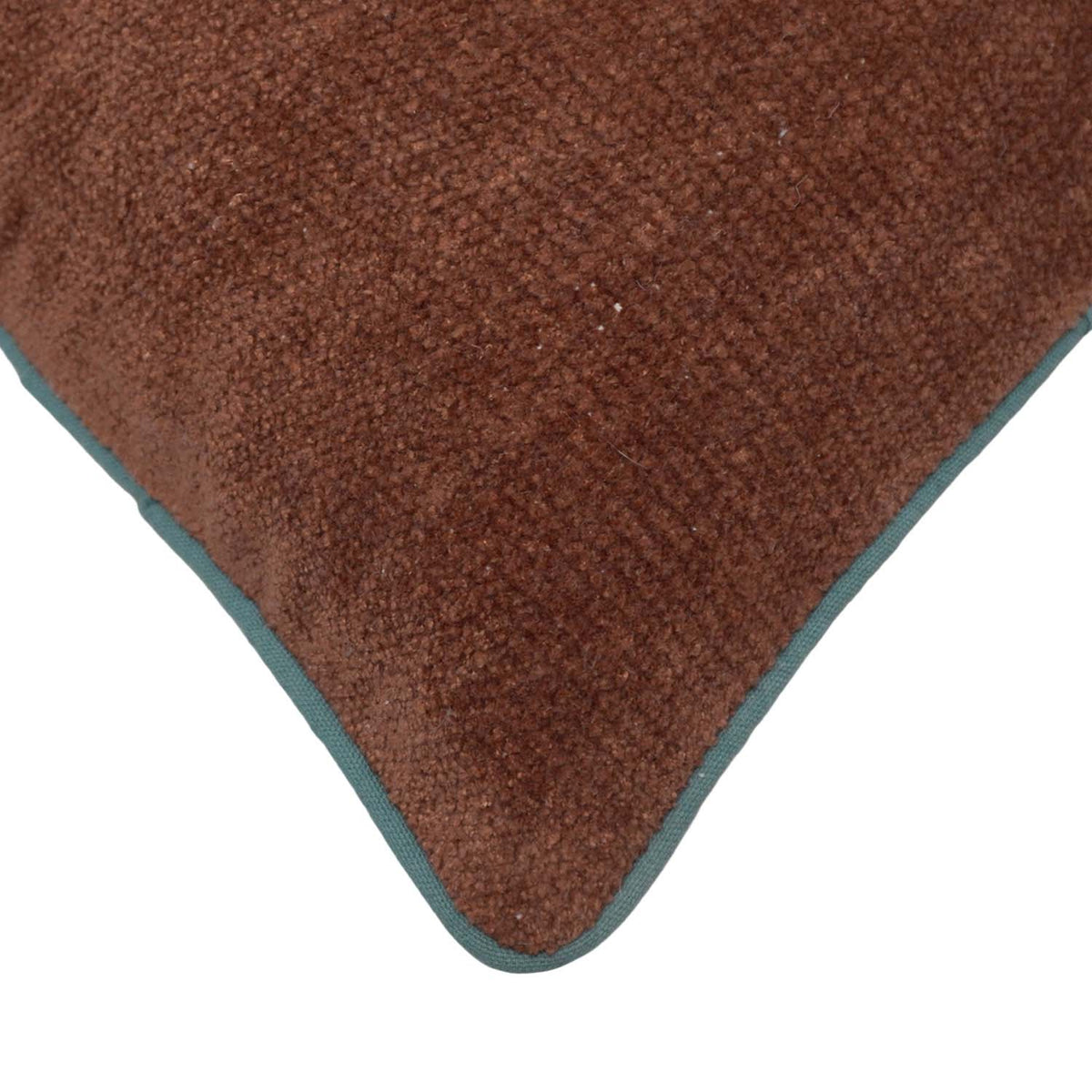 Handmade Cotton Chenille Cushion Cover with Green Piping | Brown Solid Decorative Throw Pillow Cover | 45x45 cm (18x18 Inch) - Bulk manufacturer & supplier from Panipat, India