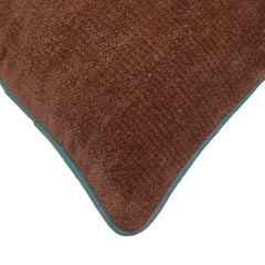 Handmade Cotton Chenille Cushion Cover with Green Piping | Brown Solid Decorative Throw Pillow Cover | 45x45 cm (18x18 Inch)