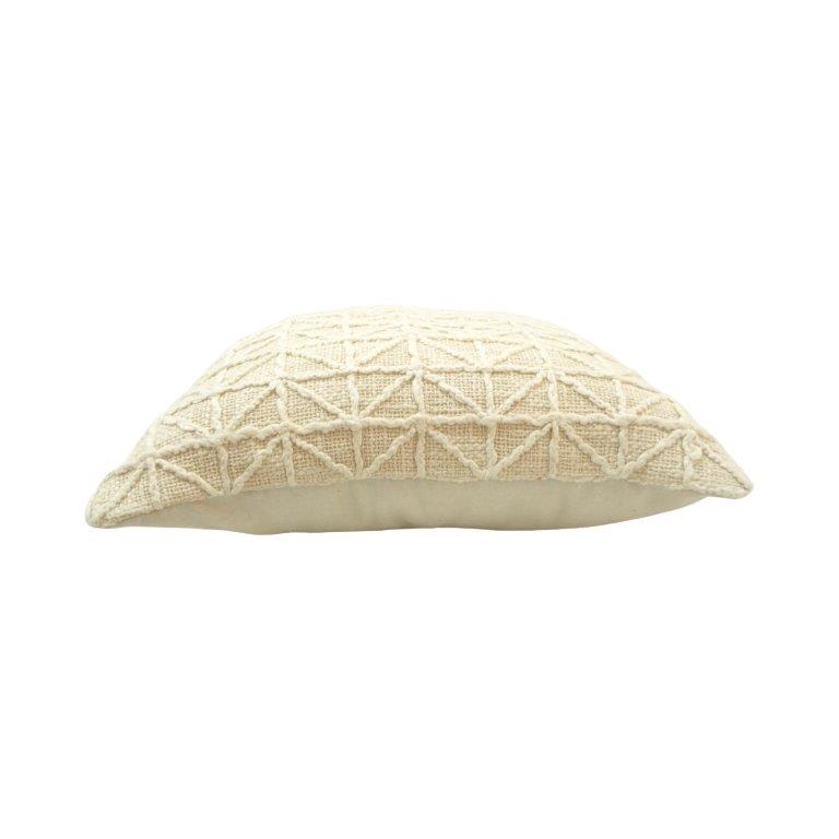 Ivory Geometric Embroidered Cotton Cushion Cover | Textured Triangle Pattern | 45 x 45 cm