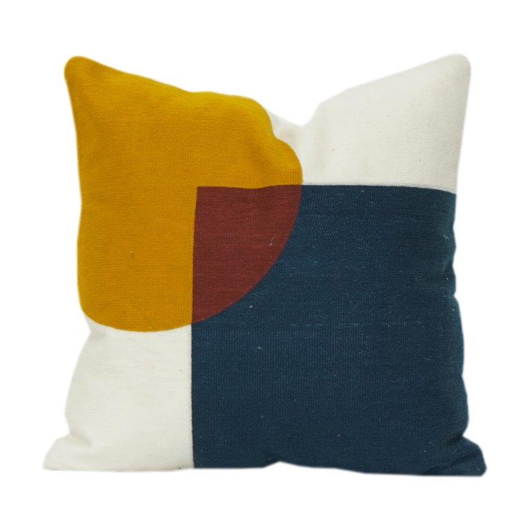 Modern Geometric Embroidered Cotton Cushion Cover | Abstract Color Block Pillow Cover | Decorative Throw Pillow 18x18 Inch - Bulk manufacturer & supplier from Panipat, India