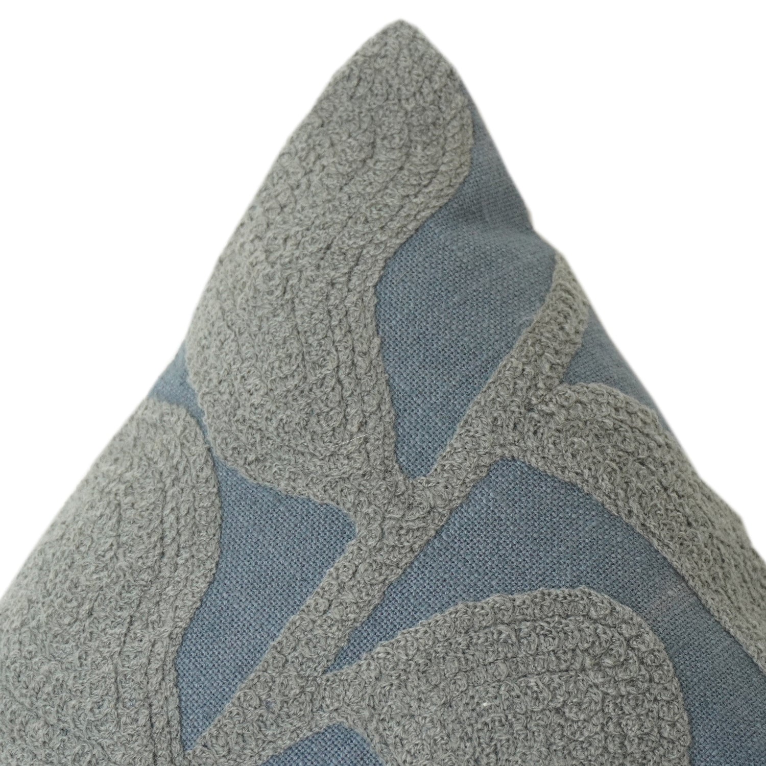 Abstract Leaf Embroidered Cotton Cushion Cover – Textured Botanical Design in Dusty Blue & Sage Green (18x18 Inch)