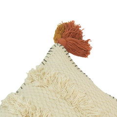 Handmade Boho Cotton Cushion Cover with Tassels & Fringe | Textured Woven Throw Pillow Cover | 45x45 cm