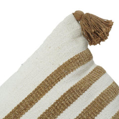 Handwoven Cotton Striped Cushion Cover with Tassels – 45x45 cm | Neutral Boho Decor Pillow