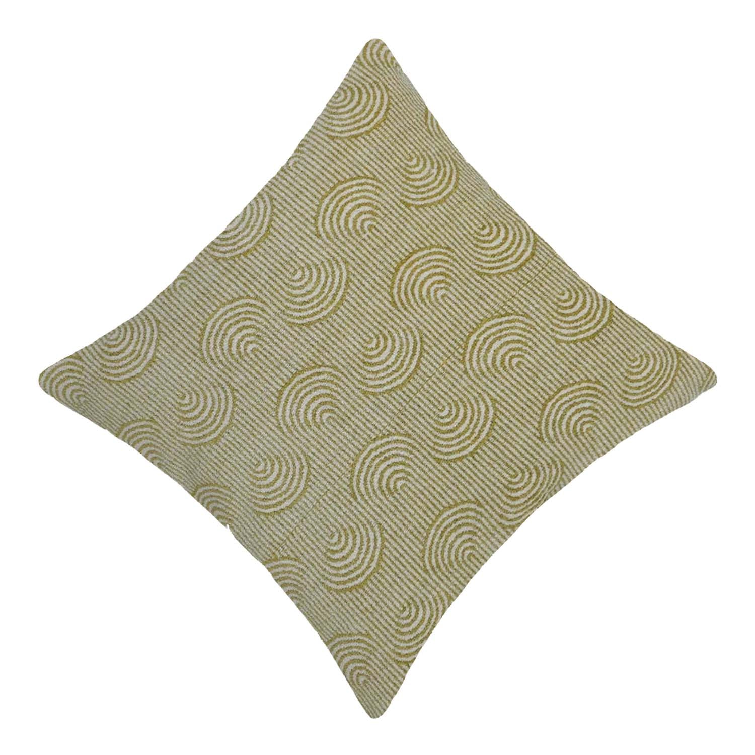 Handwoven Jacquard Cotton Cushion Cover 45x45 cm | Modern Geometric Arch Pattern | Decorative Throw Pillow Cover | Concealed Zip | Olive Green & Ivory