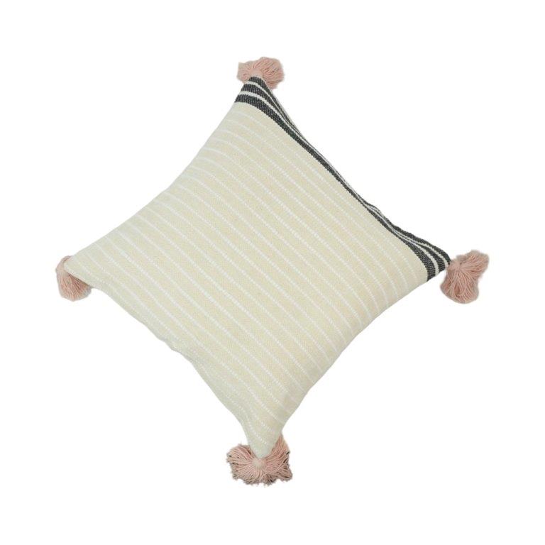 Handmade Cotton Tassel Cushion Cover 45x45 cm | Textured Woven Ivory Throw Pillow Cover | Boho Decorative Cushion - Bulk manufacturer & supplier from Panipat, India